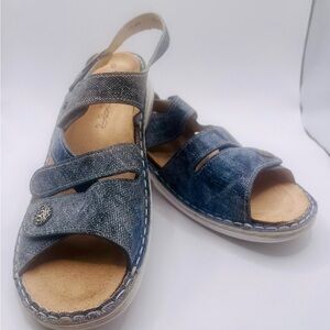 Finn Comfort Blue Denim leather Sandals size 40 D made in Germany